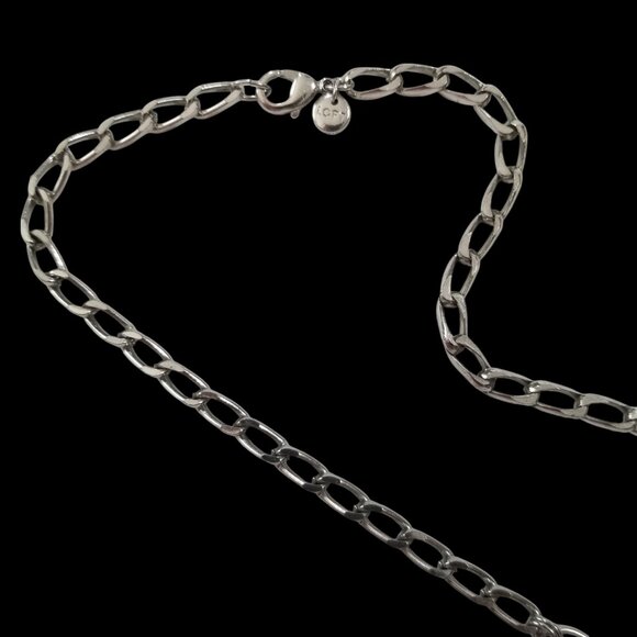 Loft Rope Necklace w/Crystals, Blue and Lime Green Beads on a Chrome Chain - Picture 9 of 13